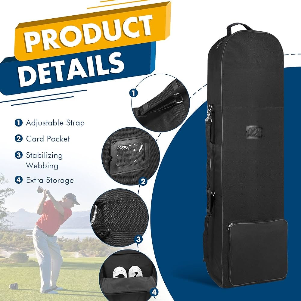 Padded Golf Travel Bags with Wheels, 900D Heavy Duty Oxford Wear-Resistant, Soft Sided Foldable Golf Club Travel Covers for Airlines, Golf Club Bag Protection, Extra Storage Pocket