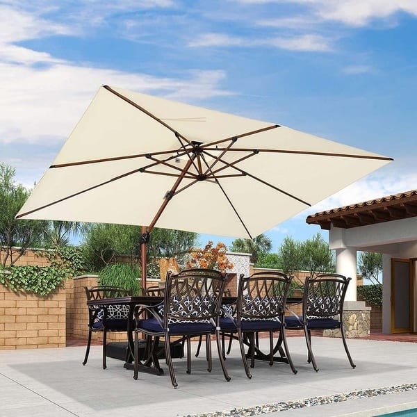 PURPLE LEAF 9 x 12ft Rectangle Wood Pattern Patio Cantilever Umbrella - Cream