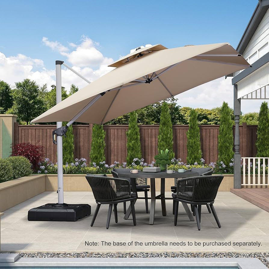 PURPLE LEAF Double Top 360 Degree Rotation 10 ft Square Patio Classic Umbrella