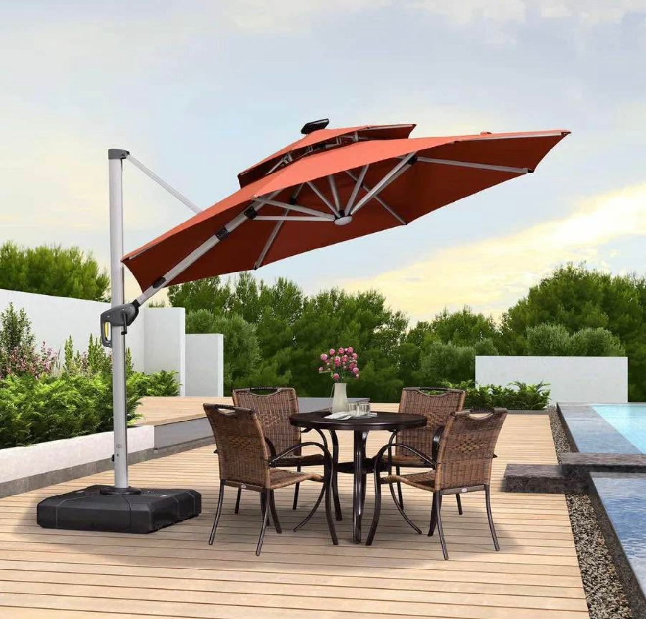 10’ Round Purple Leaf Outdoor Umbrella With LED Lights(base not included)
