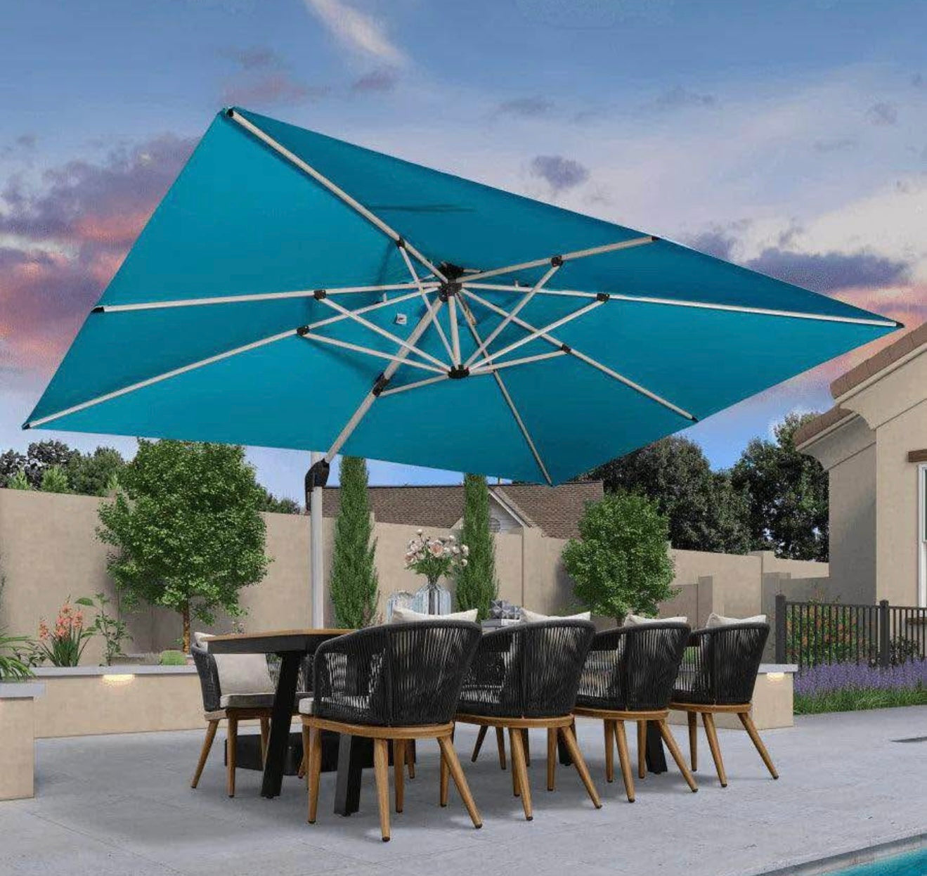10 x 12 Purple Leaf Classic Rectangular Cantilever Umbrella Turquoise blue(base not included)