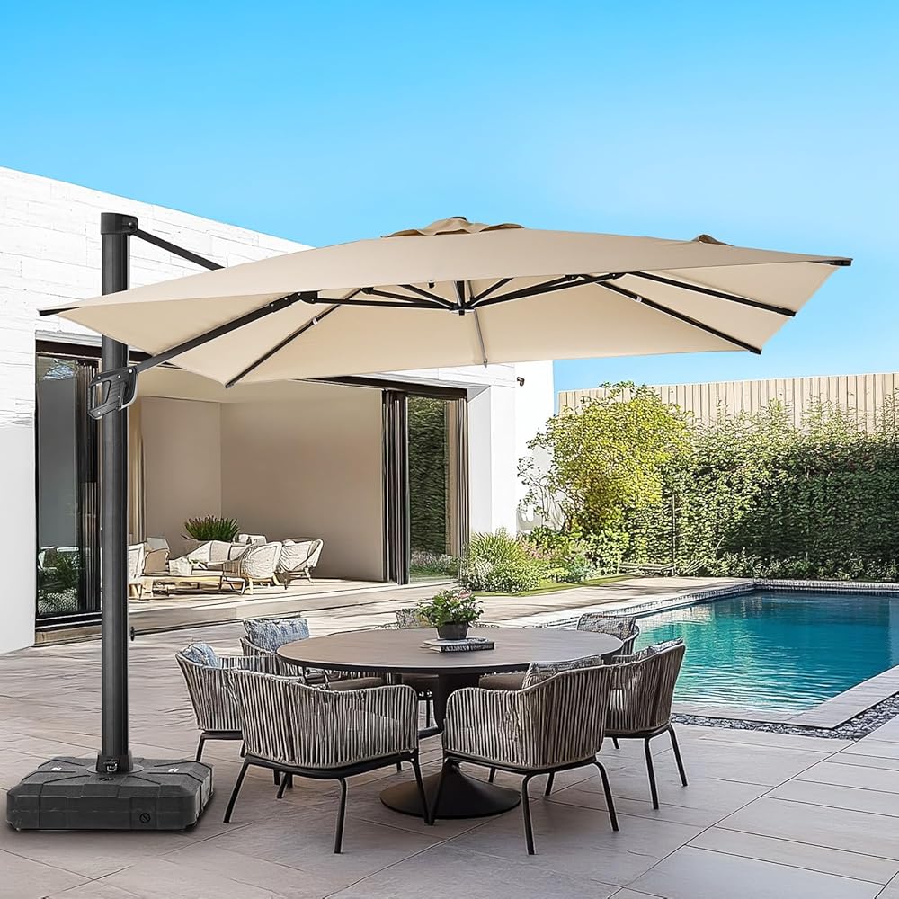 10x 10FT Aluminum Cantilever Patio Umbrella - Large Offset Heavy-Duty Umbrella with 360° Rotation, Infinite Tilt,10-Year Rustproof, 5 Year Fade-Resistant for Outdoor, Pool,   (Navy)