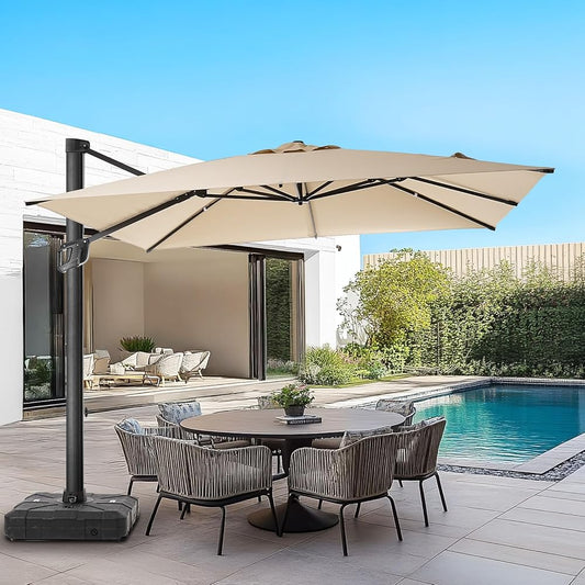 9x12FT Aluminum Cantilever Patio Umbrella - Large Offset Heavy-Duty Umbrella with 360° Rotation, Infinite Tilt,10-Year Rustproof, 5 Year Fade-Resistant for Outdoor, Pool,   Beige