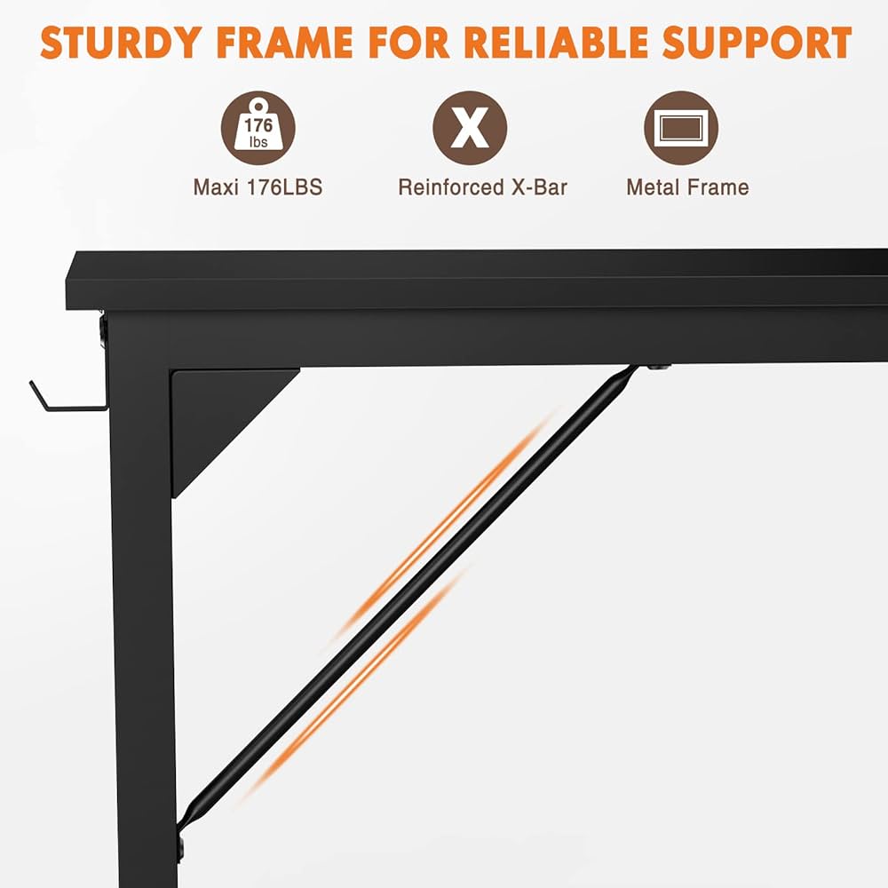 Computer 32 Inch Writing Office Small Space Desk Study Modern Simple Style Work Table with Storage Bag Headphone Hook Metal Frame for Home, Bedroom, 32-Inch