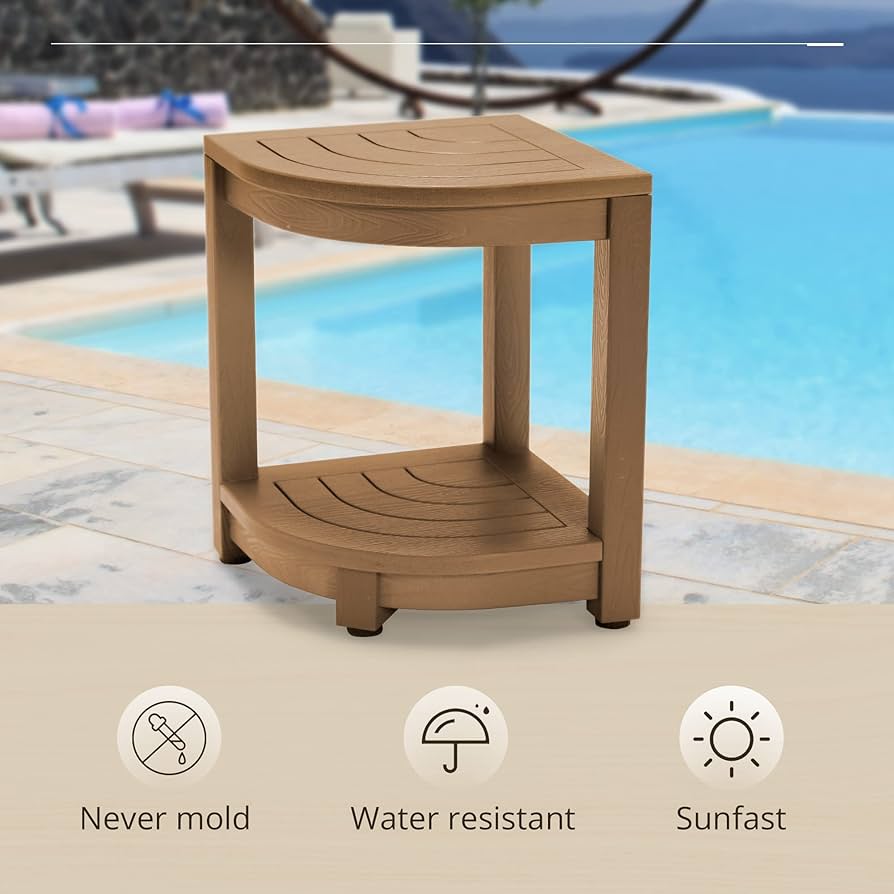 Adirondack Outdoor Side Table, Teak Color Poly Patio End Table Weather Resistant, Morden 2-Tier Corner Side Table for Patio, Pool, Porch, Garden, Deck, Indoor or Outdoor Use