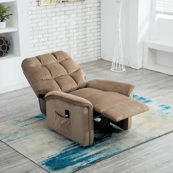 33 in. Width Big and Tall Mocha Microfiber Lift Massage Recliner