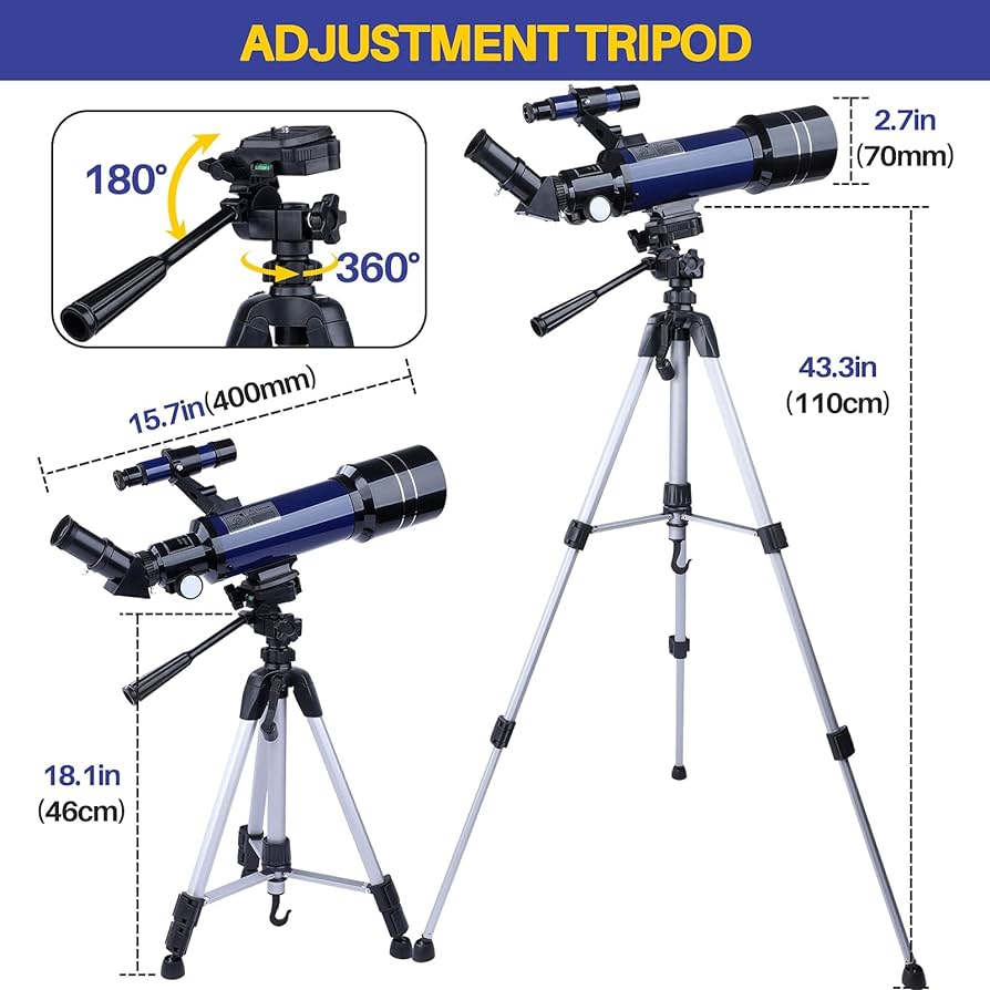 Telescope for Astronomy, 70mm Aperture 400mm Refractor Telescopes for Adults Kids Beginners, Fully Multi-Coated Optics, Portable Telescope with AZ Mount Tripod Backpack Phone Adapter