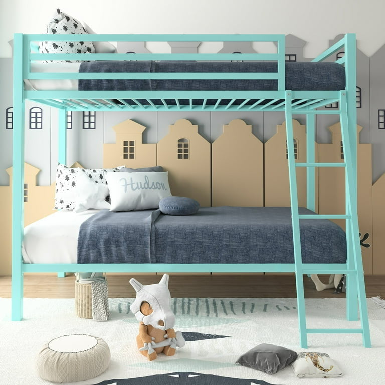 Twin-Over-Twin Bunk Beds with Heavy Duty Metal Frame and Ladder, Apple Green.（Excluding Mattress)