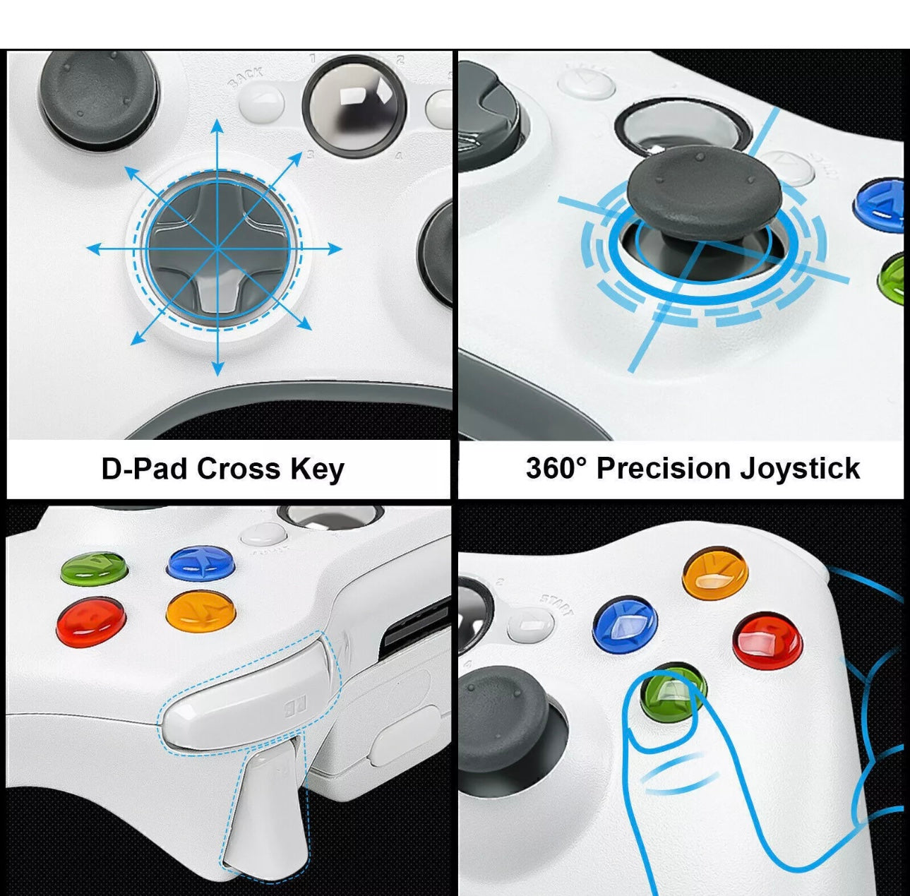 2X Wireless Controller For Microsoft XBOX 360 & 360 Slim 360E PC Console Gamepad