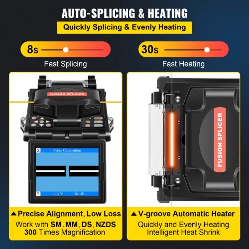 Fiber Fusion Splicer Automatic Focus A-80S FTTH Fiber Optic Fusion Splicer Kit 5 Inch Digital LCD Screen Fusion Splicer Machine Optical Fiber Cleaver Kit