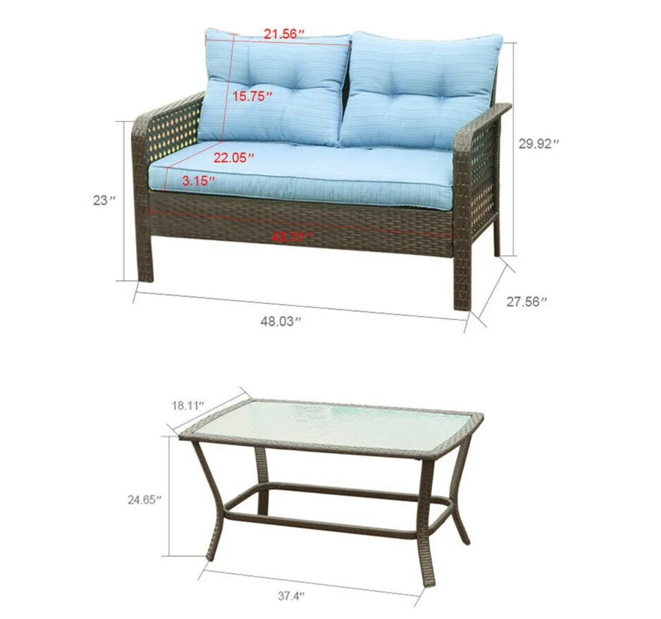 2 Pcs Outdoor Patio Sofa Furniture Set Rattan Wicker Padded Cushion Home Garden