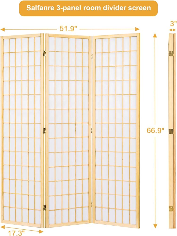3 Panel Room Divider, Japanese Room Dividers, Shoji Screen, Folding Screen, 5.6 Ft, Natural