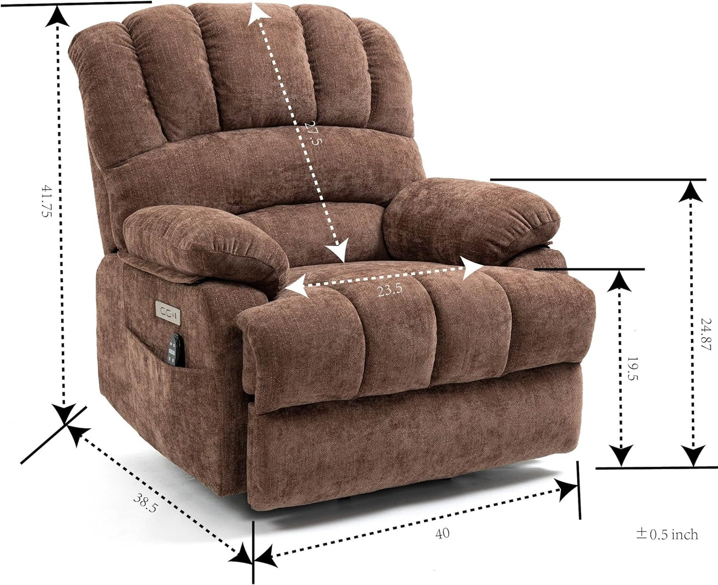 Recliner Chair, Rocking Chair with Massage and Heat, Power Lift Recliner Chair with 8-Point Vibration Massage and Lumbar Heating for Living Room, Bedroom, Nursery (Brown)