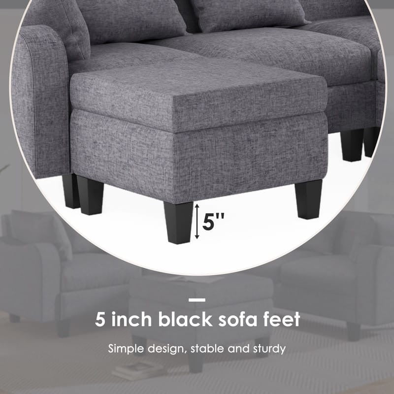 87" Modern Linen L Shape Sectional Sofa with Coffee Table,Sectional Couch with Storage Ottoman