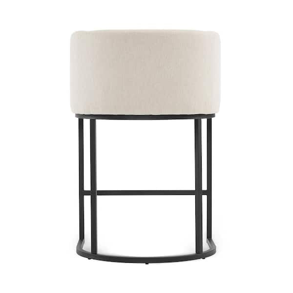 Jessica Barstool.Modern Counter Height Linen Fabric Upholstered Counter Stool, 24 inch Kitchen Island Stool with Black Tubular Frame, Beige