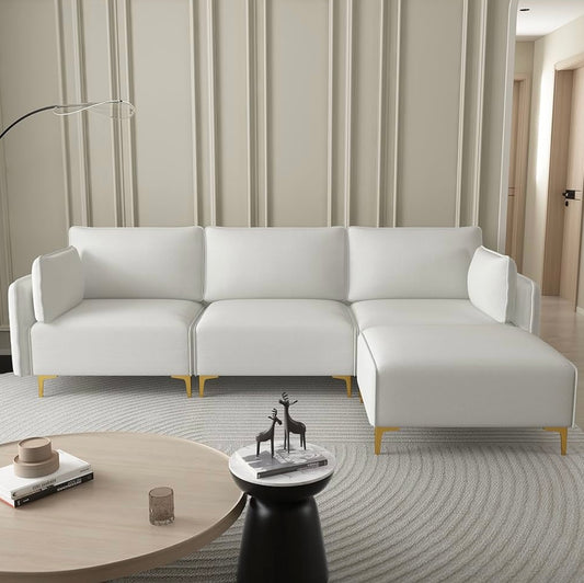 Generic L Shape Sectional Sofa with USB Beige Fabric