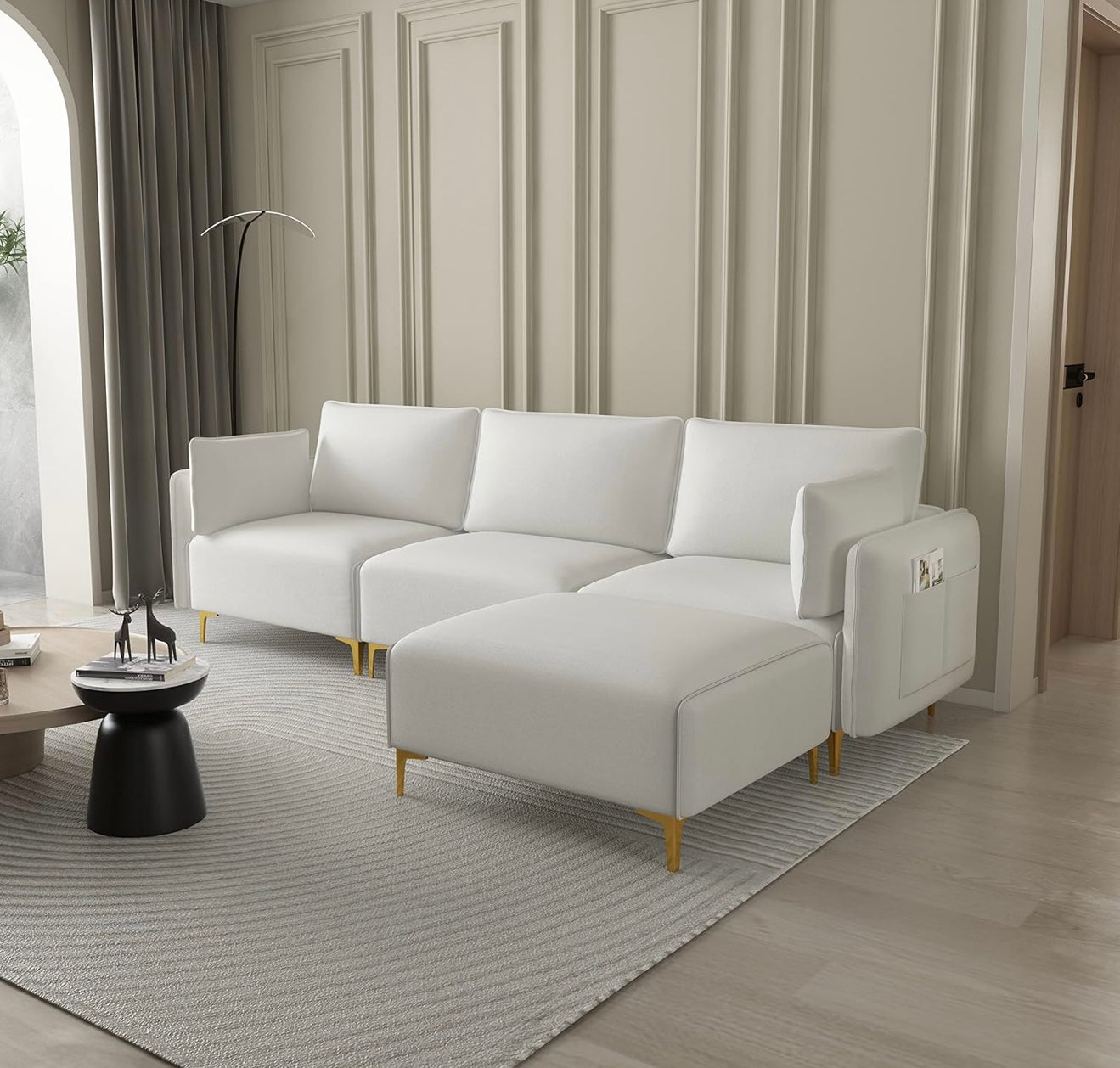 Generic Sectional Sofa with USB Beige Fabric