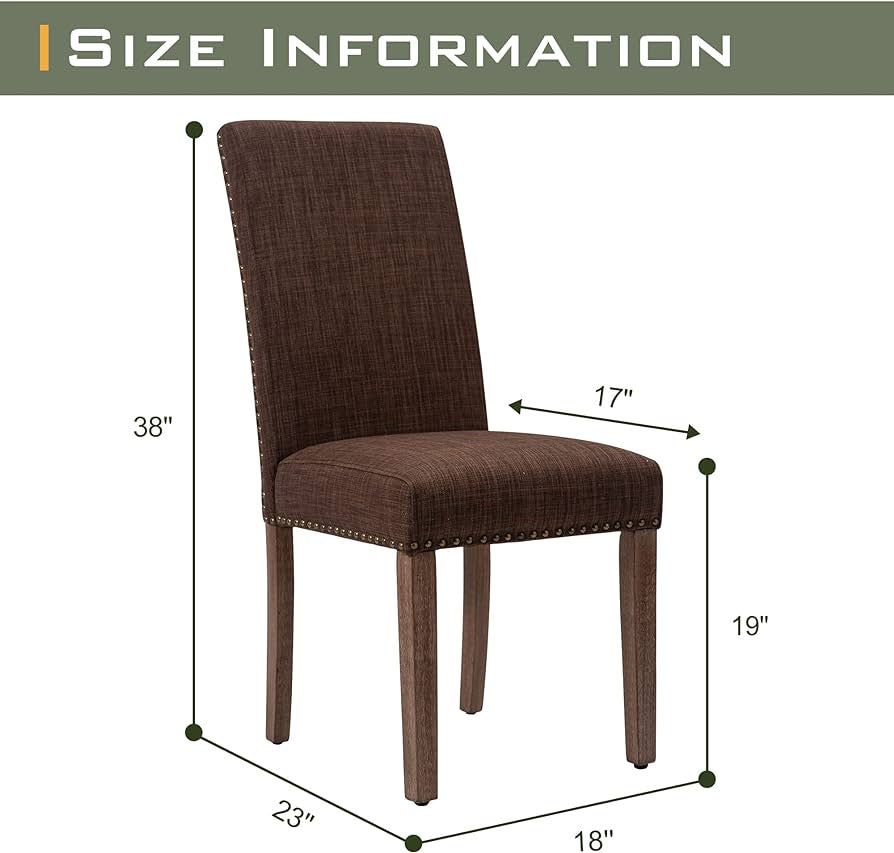 Set of 2 Dining Chairs, Accent Parsons Diner Chairs Upholstered Fabric with Nailhead Trim by Side Table for Home KiSet of 2 Dining Chairs, Accent Parsons Diner Chairs Upholstered Fabric with Nailhead Trim by Side Table for Home Kitchen, Living Room, Brown