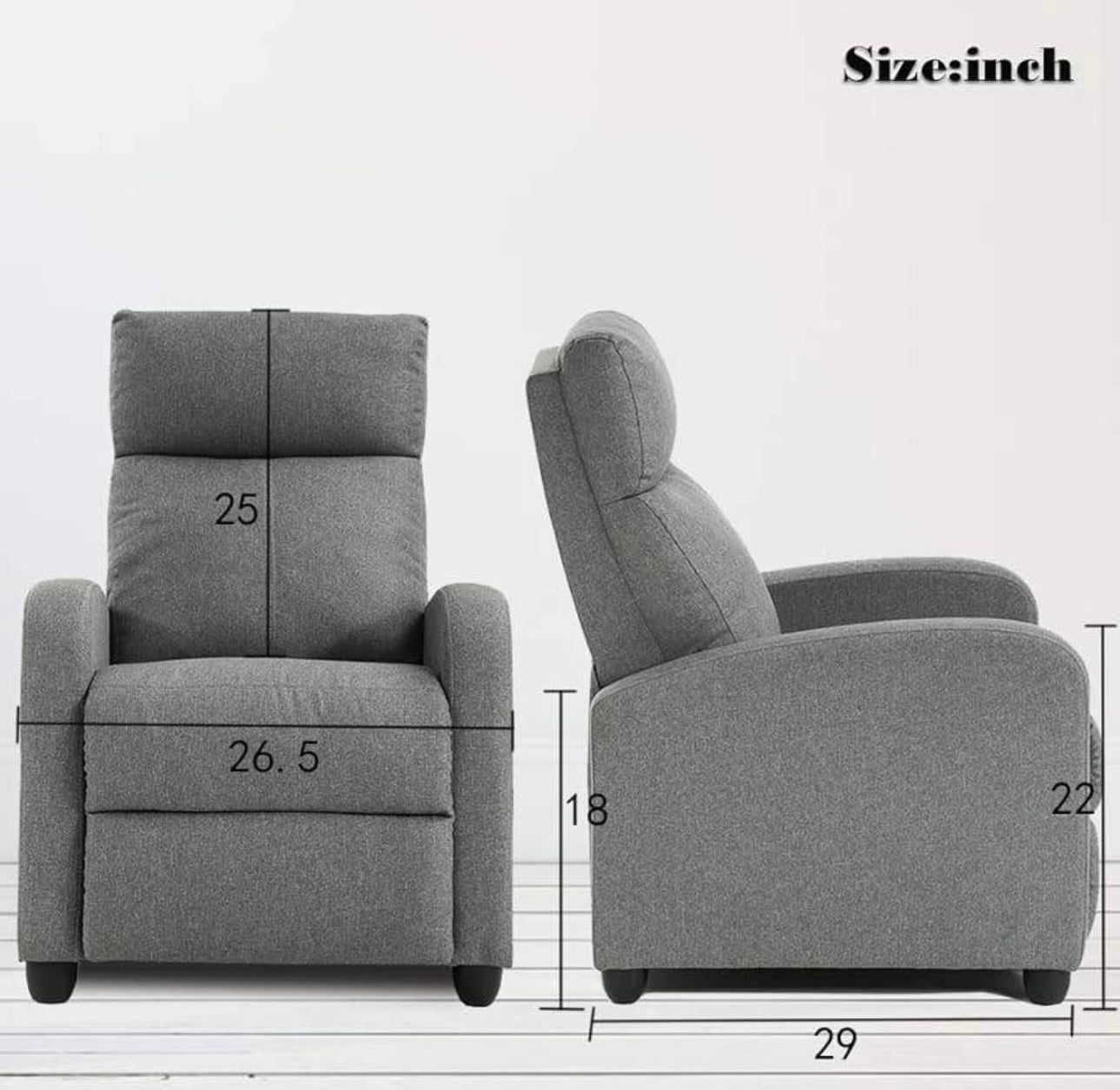 Fabric Single Sofa Recliner Chair Modern Reclining Seat Home Theater Seating for Living Room