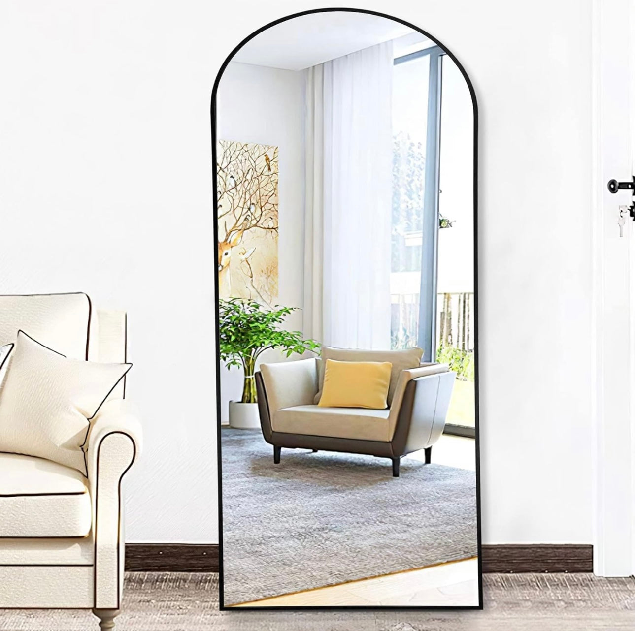 Arched Full Length Mirror, 72”x27”, Large Full Body Mirror with Aluminium Metal Frame, Shatter Protection, Wall-Mounted Mirrors for Living Room or Dressing Room. Black（Arched）