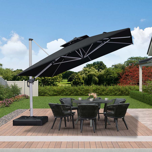 PURPLE LEAF Double Top 360 Degree Rotation 11 ft Square Patio Double Roof Classic Umbrella