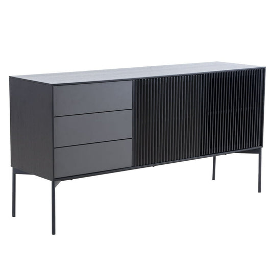 Sideboard Cabinet with 3 Drawers & 2 Doors,Modern Kitchen Buffet Sideboard Storage Console Table with Metal Legs,Buffet Server Cupboard for Living Room Dining Room Entryway,Black