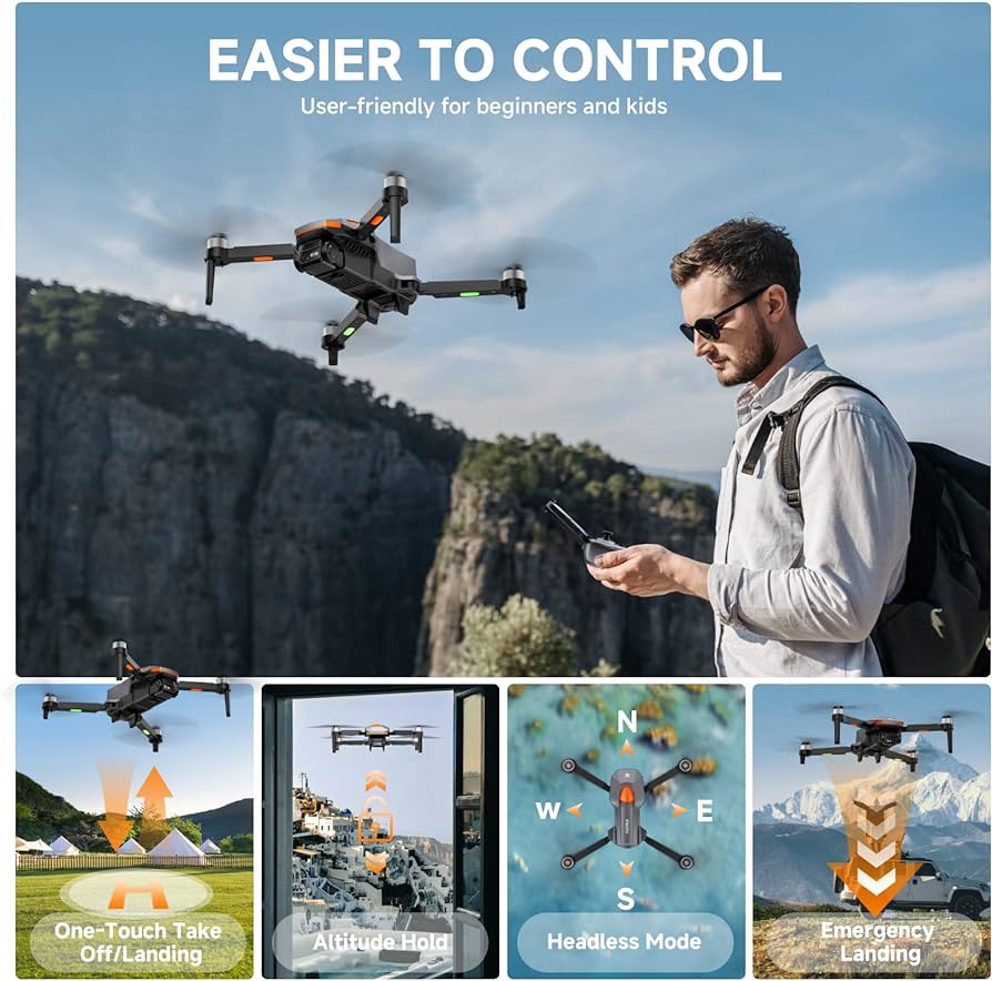 Drone with Camera for Adults, Brushless Motor FPV Foldable RC Drones for Kids with 2 Batteries HD 1080P, Altitude Hold, Headless Mode, One Key Start, 360° Flips, Beyond-Range Loss Alert, Toys Gifts for Men Boys