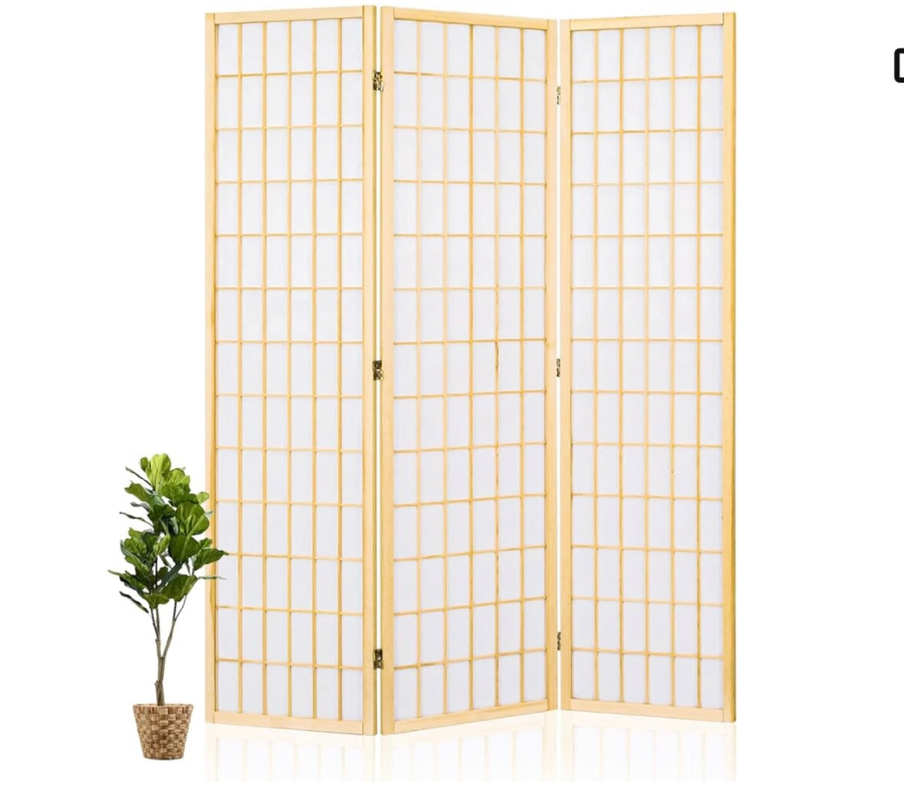 3 Panel Room Divider, Japanese Room Dividers, Shoji Screen, Folding Screen, 5.6 Ft, Natural