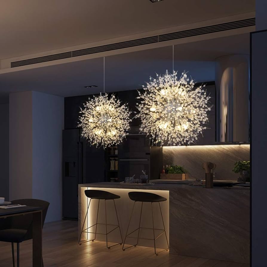 Chandelier LED Dandelion Crystal Chandelier Golden Yellow Warm Light 16 Dining Room Living Room Study Room Bedroom Modern Simple Ceiling Light Lamp