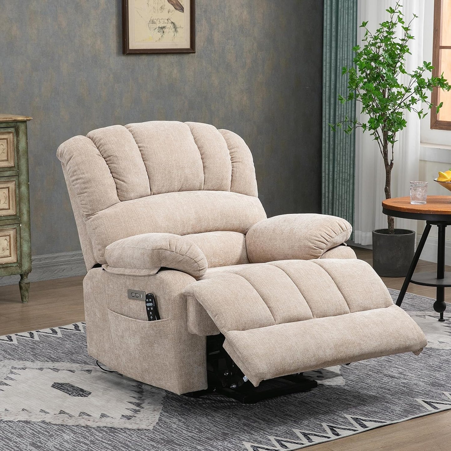 Recliner Chair, Rocking Chair with Massage and Heat, Power Lift Recliner Chair with 8-Point Vibration Massage and Lumbar Heating for Living Room, Bedroom, Nursery (Beige)