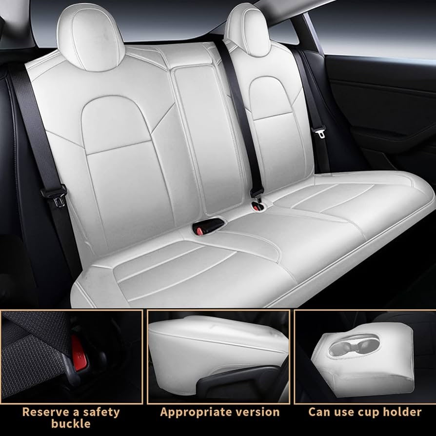 5 Seat Cover Custom Fit for Tesla Model 3 Synthetic Leather Car Seat Cushion Protector for 2017 2018 2019 2020 2021 2022 2023 Customized (Lichi White Model 3)