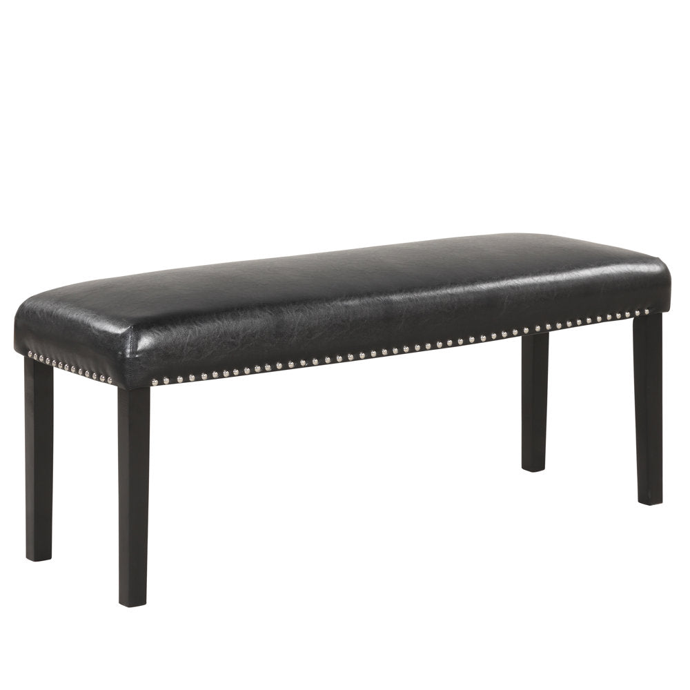 PU Leather Upholstered Dining Bench with Nailhead Trim, Black. 46x16inches