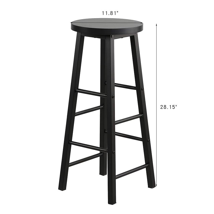 3pcs Counter Height Bar Table with 2 Bar Stools for Home Kitchen Office, Kitchen Breakfast Dining Table with Sturdy Metal Frame, Round Top Stools with Footrests, Black