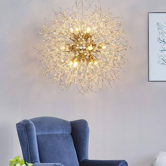 Chandelier LED Dandelion Crystal Chandelier Golden Yellow Warm Light 16 Dining Room Living Room Study Room Bedroom Modern Simple Ceiling Light Lamp