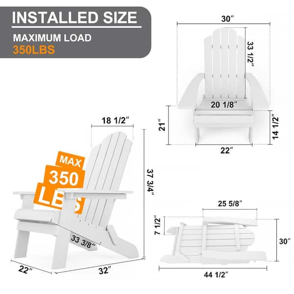 White Plastic Outdoor Patio Folding Adirondack Chair