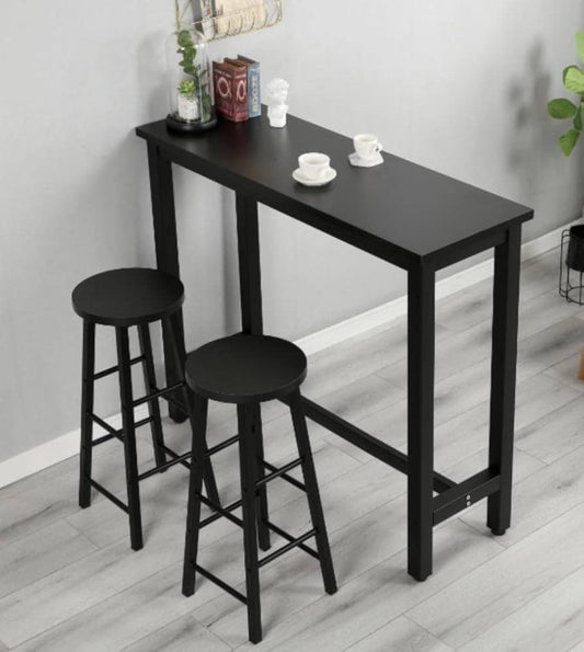 3pcs Counter Height Bar Table with 2 Bar Stools for Home Kitchen Office, Kitchen Breakfast Dining Table with Sturdy Metal Frame, Round Top Stools with Footrests, Black
