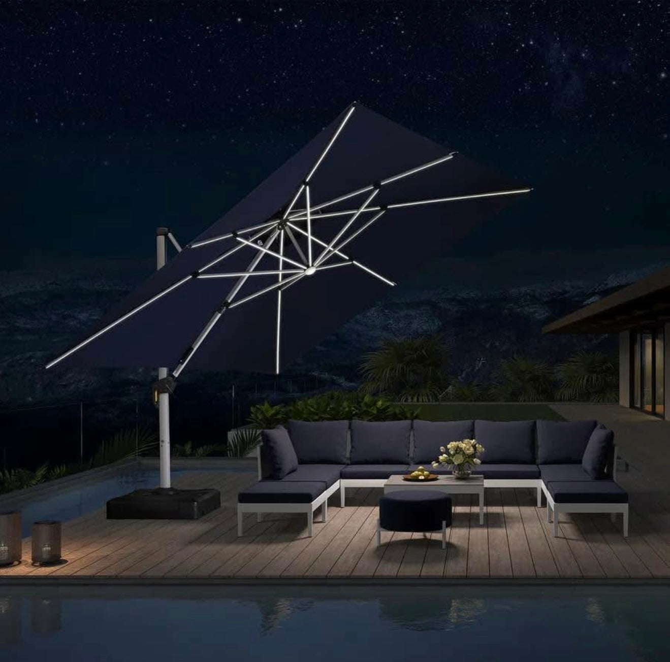 12 x 12 Square Purple Leaf Outdoor Umbrella with LED Lights(base not included)