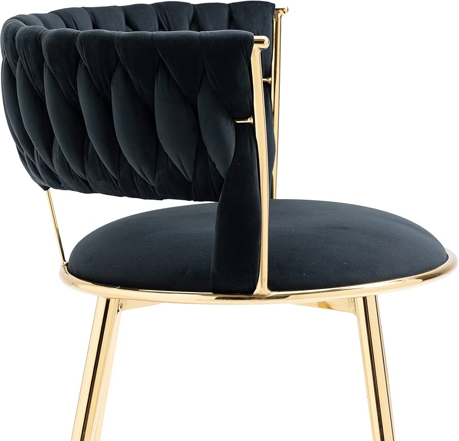 Set of 2 Velvet Accent Chair, Modern Dining Chair with Arms,Upholstered Living Room Chair with Gold Metal Legs for Dining Room Kitchen(Black)