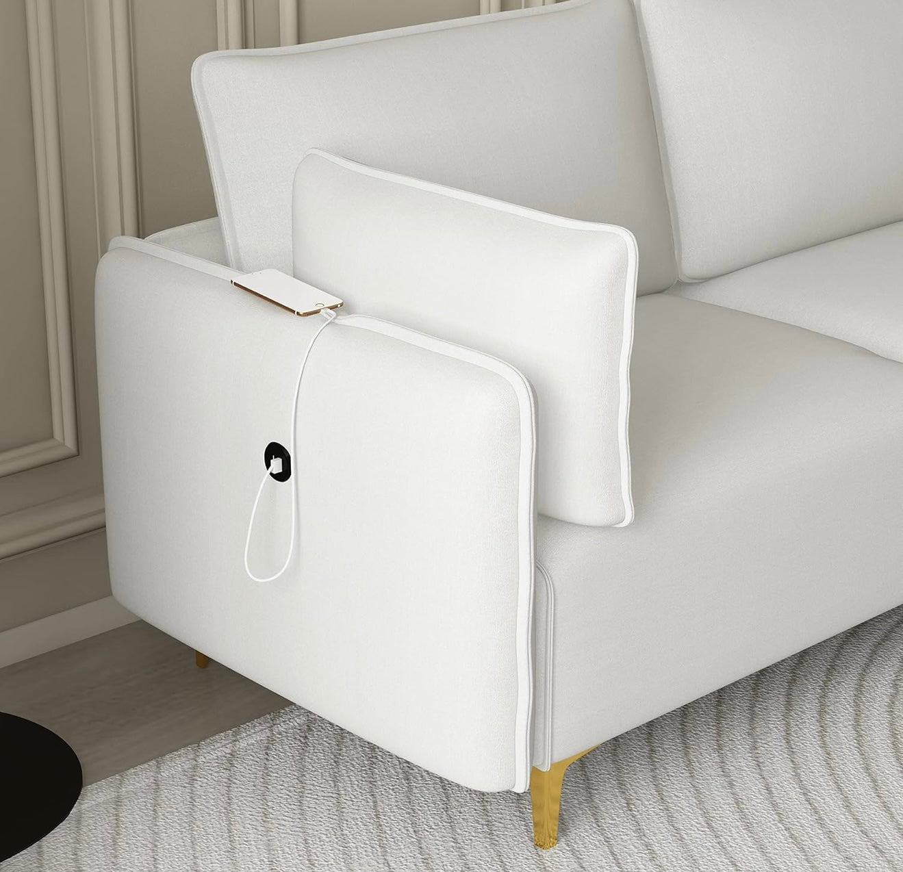 Generic Sectional Sofa with USB Beige Fabric