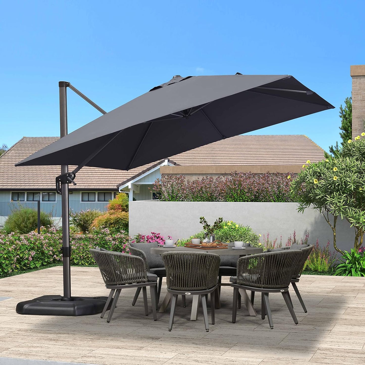 PURPLE LEAF 10x10 Ft Patio Umbrella Outdoor Cantilever Square Umbrella Aluminum Offset Umbrella with 360-degree Rotation for Garden Deck Pool Patio, Grey