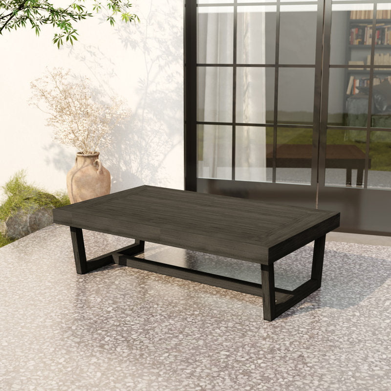 Dark Gray Acacia Wood Modern Rectangle Outdoor Coffee Table