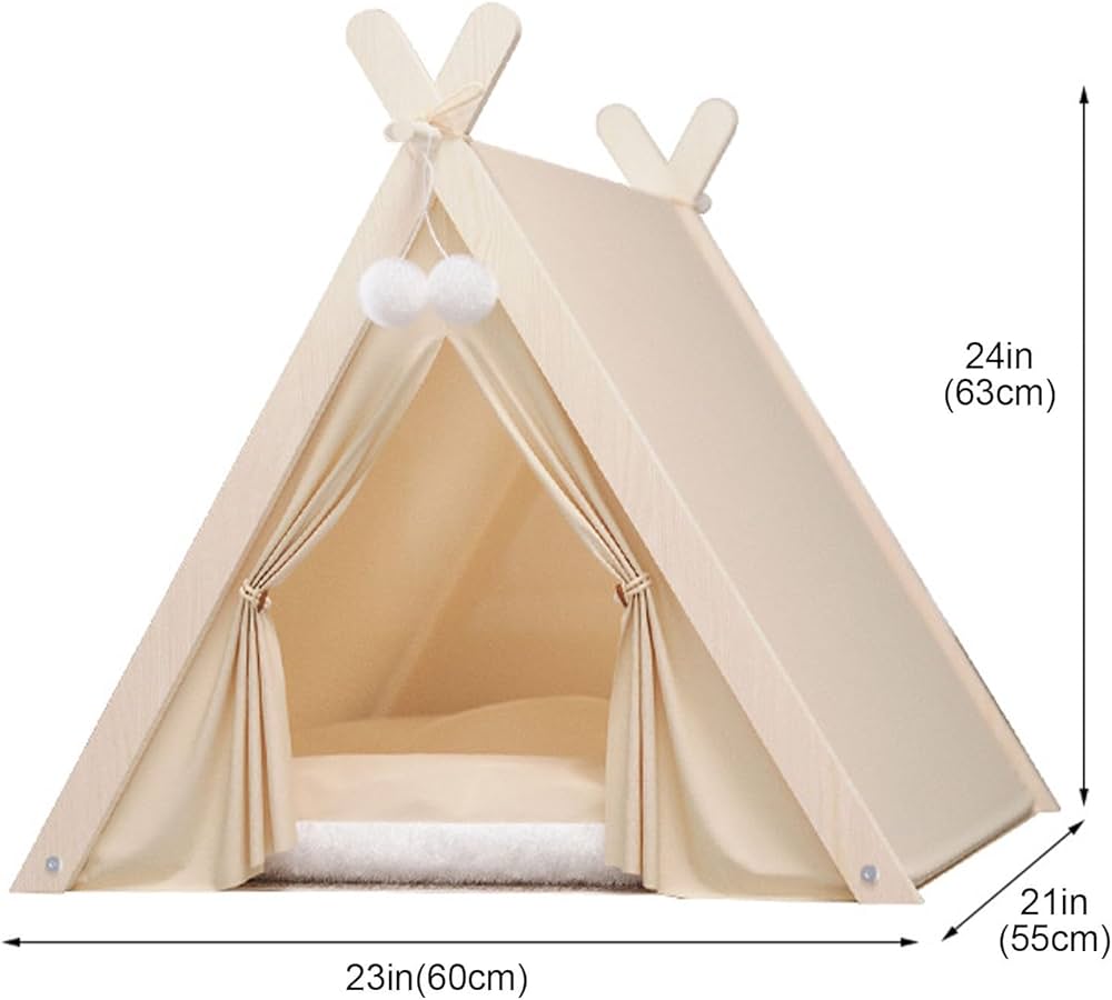 Dog Teepee, Dog Mat, Flat Dog Bed, 24Inch Pet Teepee with Cushion, Large Cat Teepee Dog Tent Bed, Dog Cat House Indoor (CDog Teepee, Dog Mat, Flat Dog Bed, 24Inch Pet Teepee with Cushion, Large Cat Teepee Dog Tent Bed, Dog Cat House Indoor (Color : Beige)