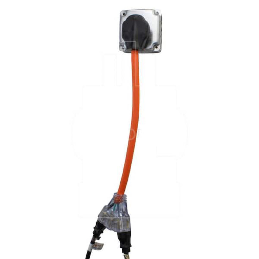 1.5 ft. 50 Amp 4-Prong RV/ Range 14-50P Plug to (3) NEMA 6-15/20 Tri-Outlet with Power Indicator