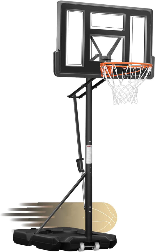 Portable Basketball Hoop Quickly Height Adjusted 4.9-10ft Outdoor/Indoor Basketball Goal System with 44 inch Backboard and Wheels for Adults