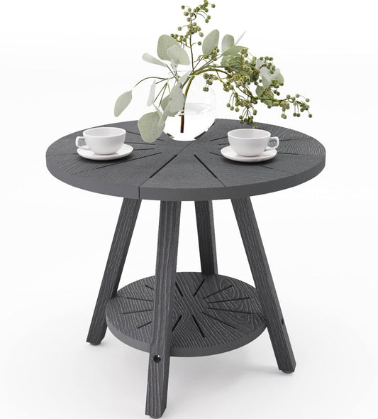 Outdoor Side Table, 19.6" Dark Gray Round Poly Outdoor Coffee Table Weather Resistant, Adirondack End Table for Patio, Pool, Porch, Bistro, Lawn, Balcony, 200lbs, Indoor or Outdoor Use