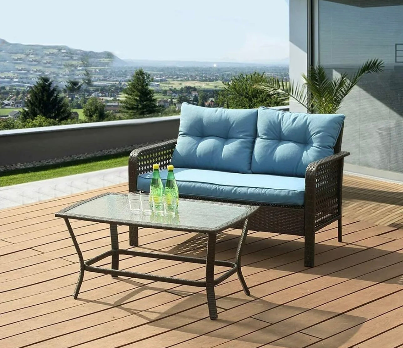 2 Pcs Outdoor Patio Sofa Furniture Set Rattan Wicker Padded Cushion Home Garden
