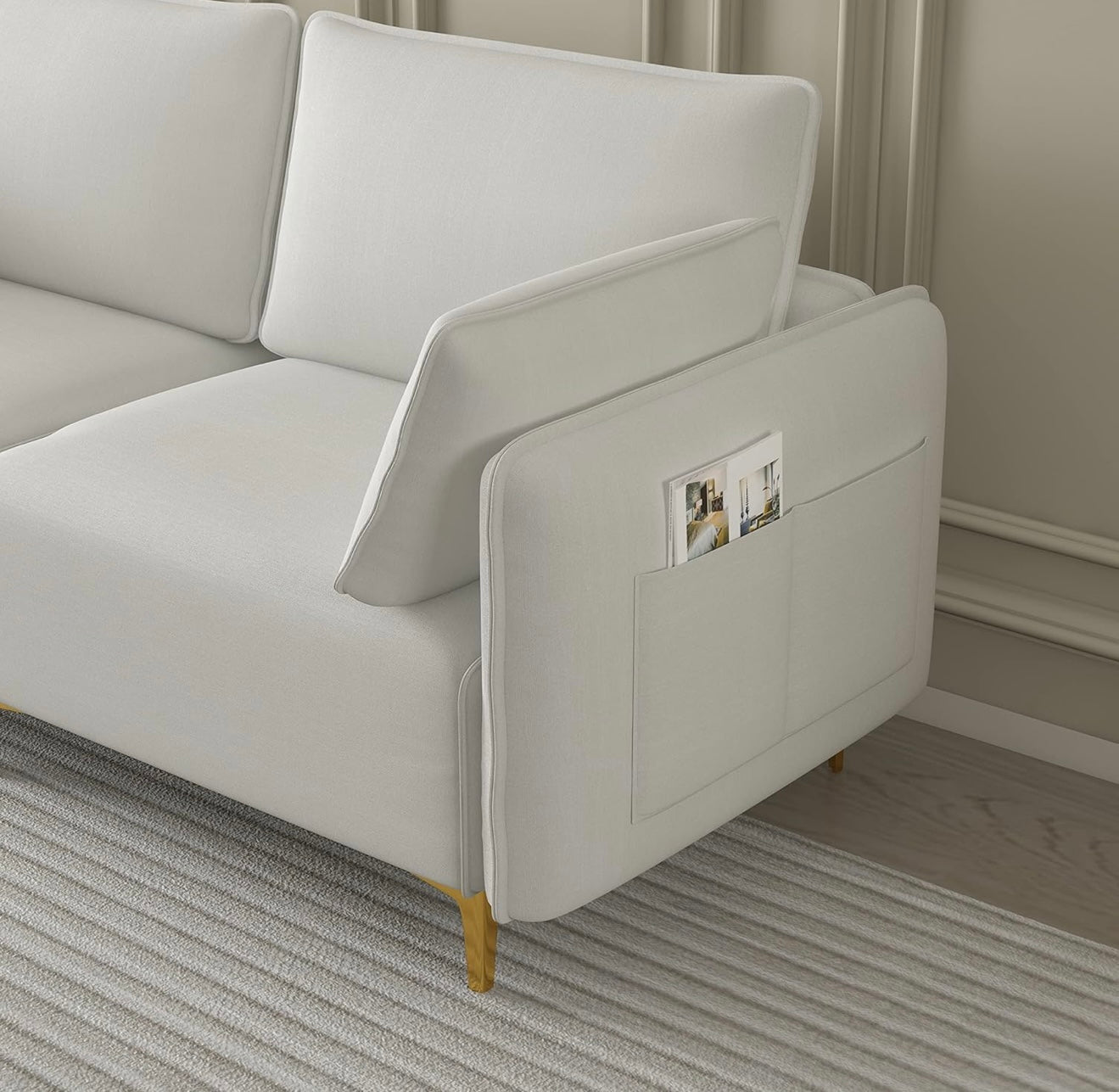 Generic Sectional Sofa with USB Beige Fabric