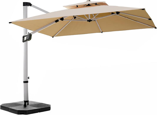 9x12FT Aluminum Cantilever Patio Umbrella - Large Offset Heavy-Duty Umbrella with 360° Rotation, Infinite Tilt, Double Top, 10-Year Rustproof, 5 Year Fade-Resistant for Outdoor, Pool, Beige
