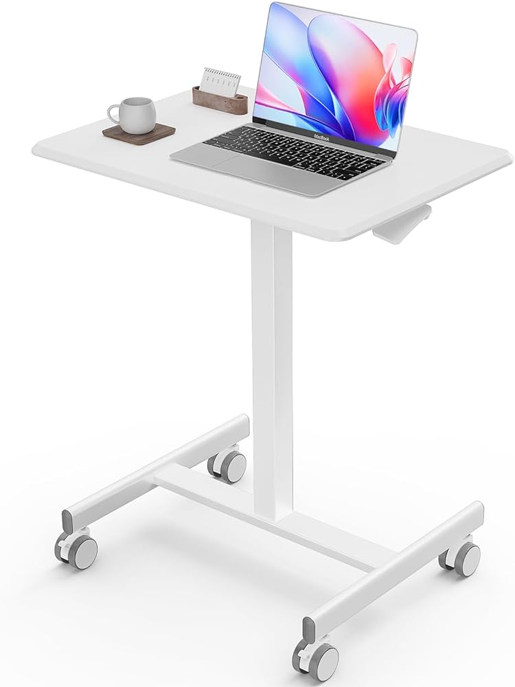 Mobile Small Stading Desk - Sit Stand Desk, Portable Rolling Laptop Desk with Lockable Wheels, Computer Workstations, Adjustable Height