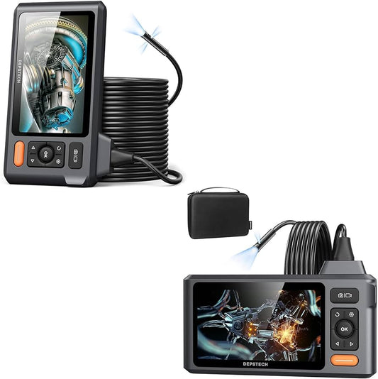 DS520 Triple Lens Sewer Camera, 5" IPS Screen Inspection Camera with 50FT Semi-Rigid Cable, DS520 4.92ft Semi-Rigid Cable, 1080P Dual Lens Endoscope Camera with Lights, Portable Case